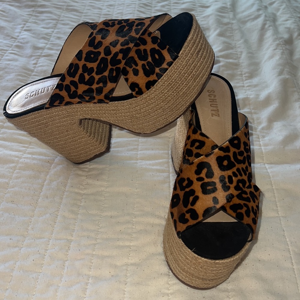 SCHUTZ Leopard Print Platform Sandals - Brown & Black